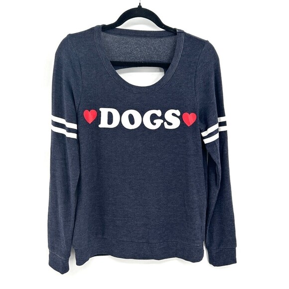 NWT CHASER Heart Dogs Blue White Red Open Back Crewneck Sweatshirt Size Medium - Picture 1 of 6